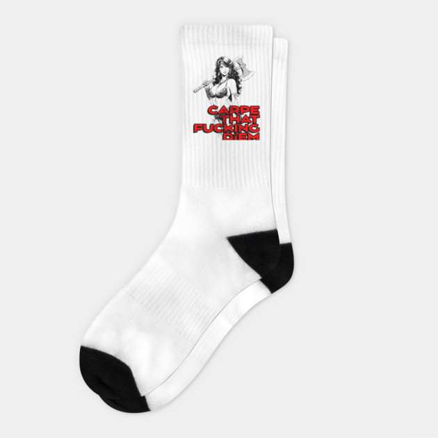 "Carpe That F*cking Diem" Vintage Barbarian Fantasy Socks by Nonstop Shirts