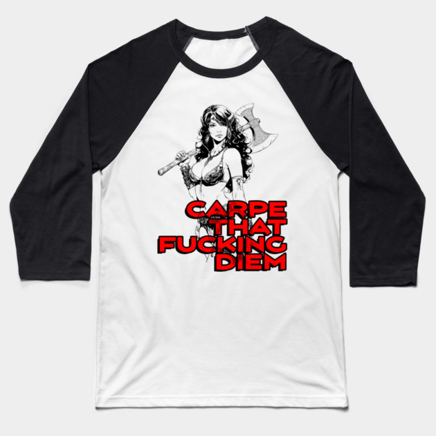 "Carpe That F*cking Diem" Vintage Barbarian Fantasy Baseball T-Shirt by Nonstop Shirts