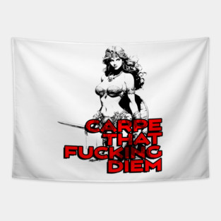 "Carpe That F*cking Diem" Vintage Barbarian Fantasy Tapestry