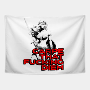 "Carpe That F*cking Diem" Vintage Barbarian Fantasy Tapestry