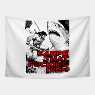 "Carpe That F*cking Diem" Vintage Barbarian Fantasy Tapestry