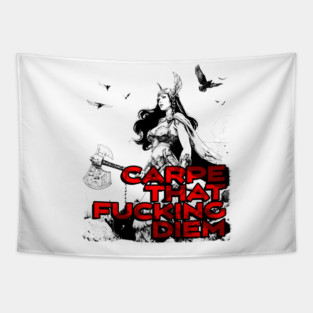 "Carpe That F*cking Diem" Vintage Barbarian Fantasy Tapestry
