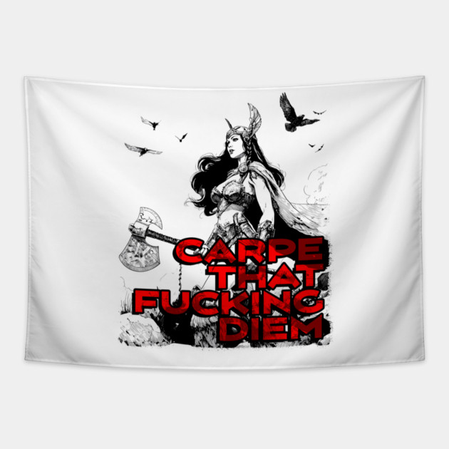 "Carpe That F*cking Diem" Vintage Barbarian Fantasy Tapestry by Nonstop Shirts