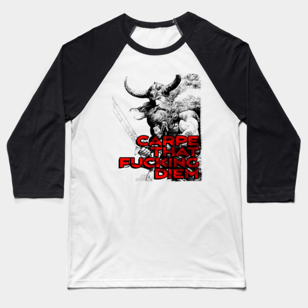 "Carpe That F*cking Diem" Vintage Barbarian Fantasy Baseball T-Shirt by Nonstop Shirts