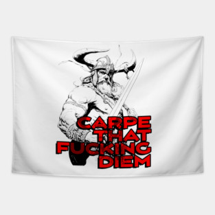 "Carpe That F*cking Diem" Vintage Barbarian Fantasy Tapestry