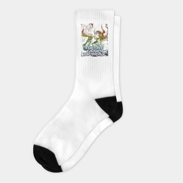 "Fortune Favors The Brave" Vintage Barbarian Fantasy Socks by Nonstop Shirts