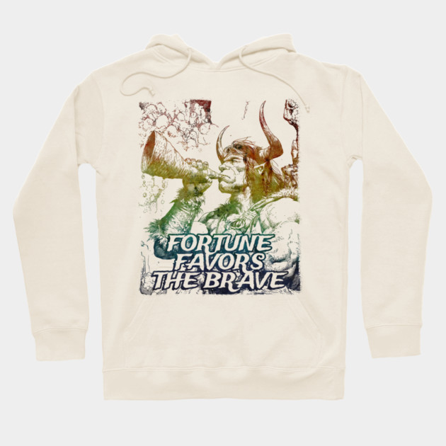"Fortune Favors The Brave" Vintage Barbarian Fantasy Hoodie by Nonstop Shirts