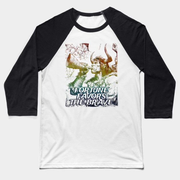 "Fortune Favors The Brave" Vintage Barbarian Fantasy Baseball T-Shirt by Nonstop Shirts