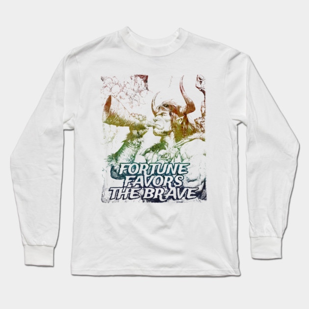 "Fortune Favors The Brave" Vintage Barbarian Fantasy Long Sleeve T-Shirt by Nonstop Shirts
