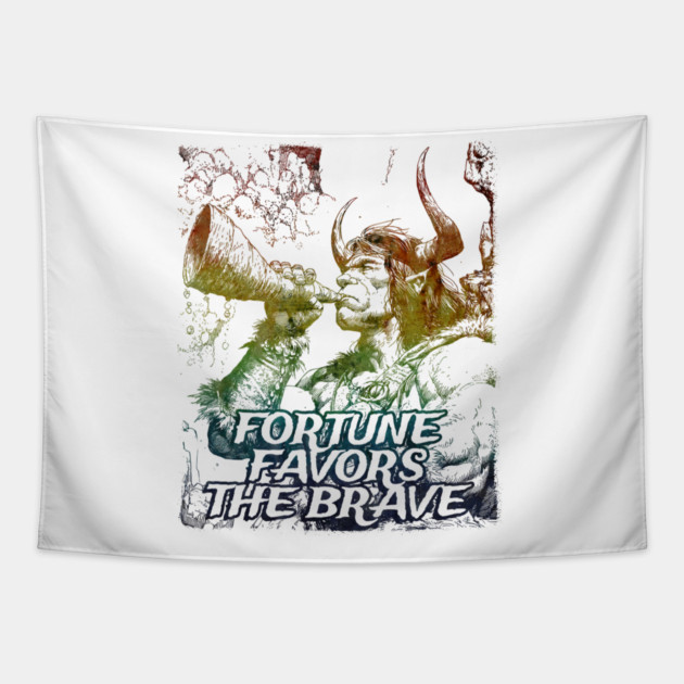 "Fortune Favors The Brave" Vintage Barbarian Fantasy Tapestry by Nonstop Shirts