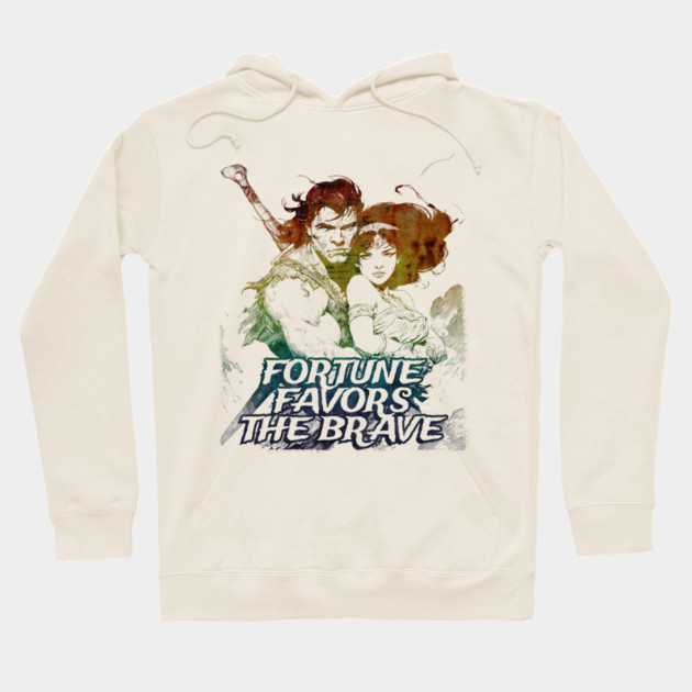 "Fortune Favors The Brave" Vintage Barbarian Fantasy Hoodie by Nonstop Shirts