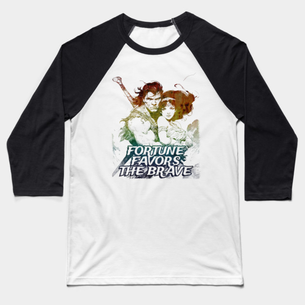 "Fortune Favors The Brave" Vintage Barbarian Fantasy Baseball T-Shirt by Nonstop Shirts