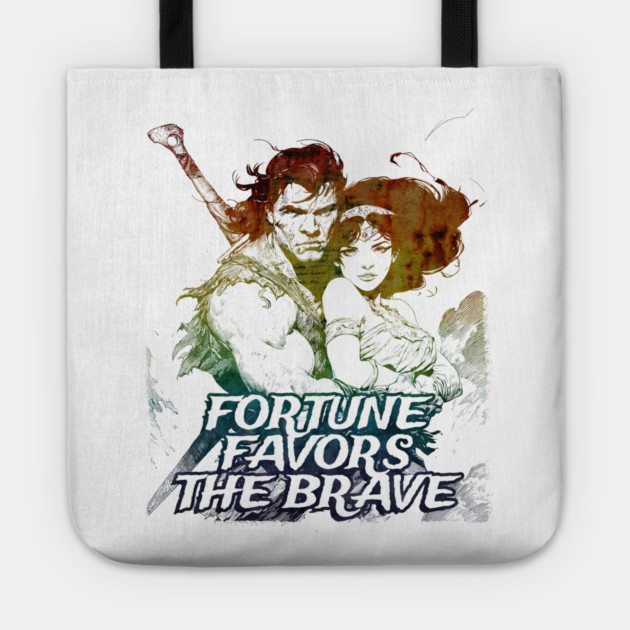 "Fortune Favors The Brave" Vintage Barbarian Fantasy Tote by Nonstop Shirts