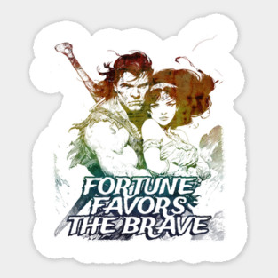 "Fortune Favors The Brave" Vintage Barbarian Fantasy Sticker