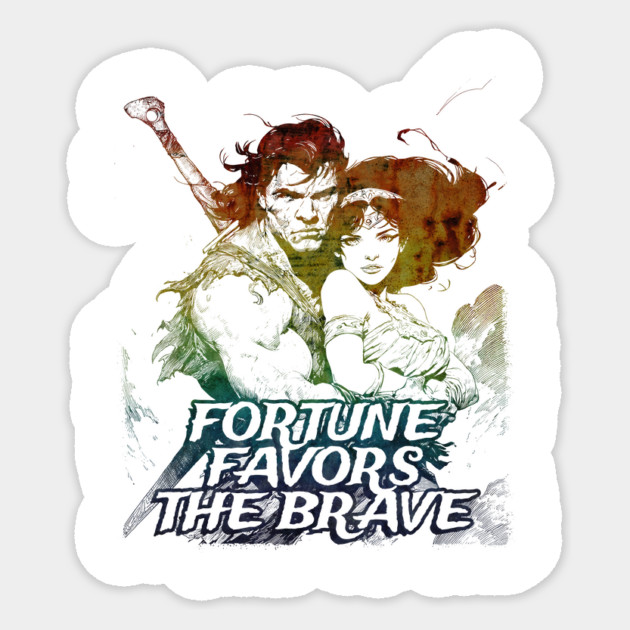"Fortune Favors The Brave" Vintage Barbarian Fantasy Sticker by Nonstop Shirts