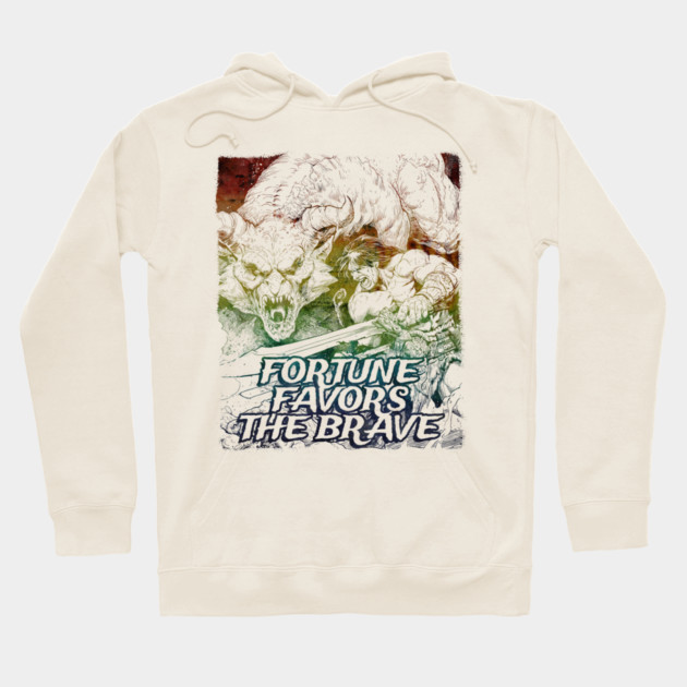 "Fortune Favors The Brave" Vintage Barbarian Fantasy Hoodie by Nonstop Shirts