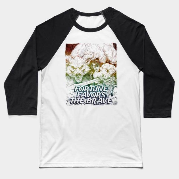 "Fortune Favors The Brave" Vintage Barbarian Fantasy Baseball T-Shirt by Nonstop Shirts