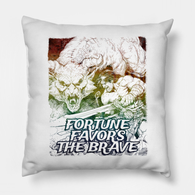 "Fortune Favors The Brave" Vintage Barbarian Fantasy Pillow by Nonstop Shirts