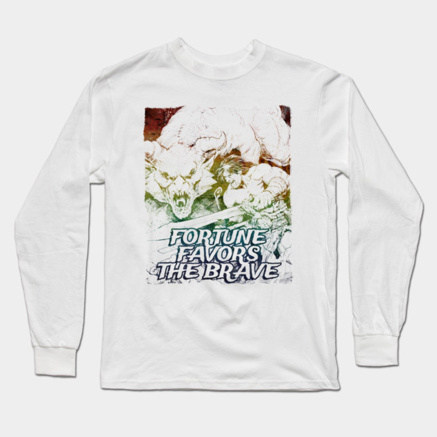 "Fortune Favors The Brave" Vintage Barbarian Fantasy Long Sleeve T-Shirt by Nonstop Shirts