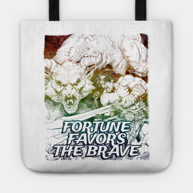 "Fortune Favors The Brave" Vintage Barbarian Fantasy Tote by Nonstop Shirts