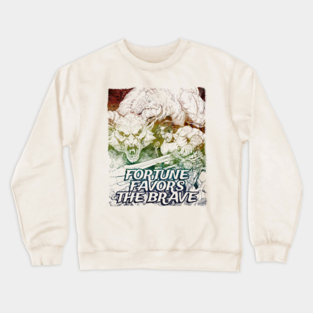 "Fortune Favors The Brave" Vintage Barbarian Fantasy Crewneck Sweatshirt by Nonstop Shirts