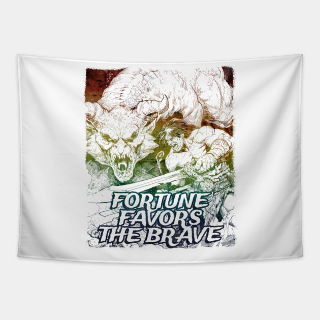 "Fortune Favors The Brave" Vintage Barbarian Fantasy Tapestry by Nonstop Shirts