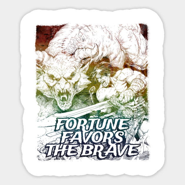 "Fortune Favors The Brave" Vintage Barbarian Fantasy Sticker by Nonstop Shirts