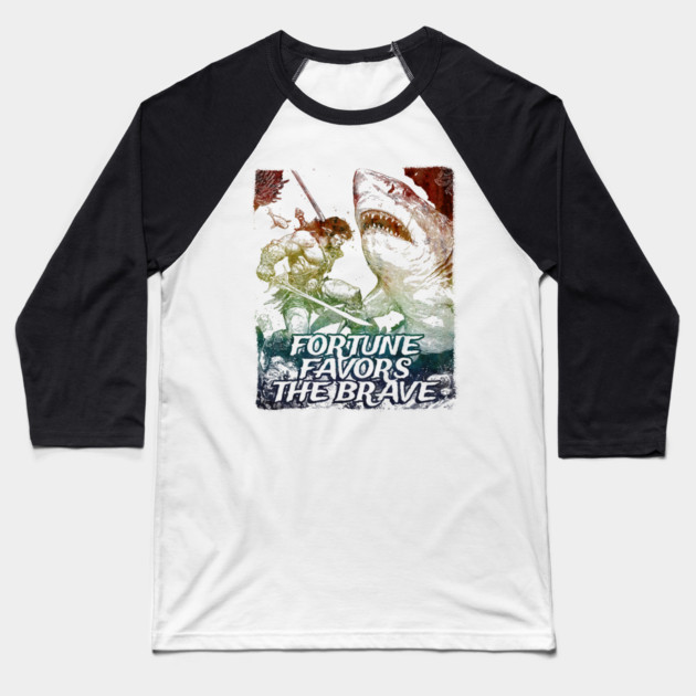 "Fortune Favors The Brave" Vintage Barbarian Fantasy Baseball T-Shirt by Nonstop Shirts