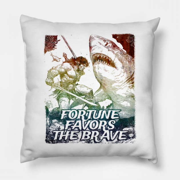 "Fortune Favors The Brave" Vintage Barbarian Fantasy Pillow by Nonstop Shirts