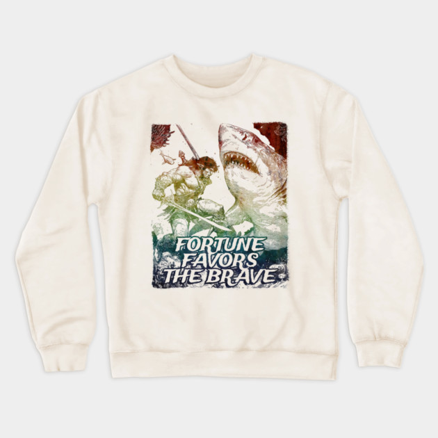 "Fortune Favors The Brave" Vintage Barbarian Fantasy Crewneck Sweatshirt by Nonstop Shirts