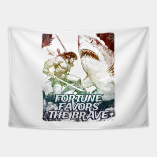 "Fortune Favors The Brave" Vintage Barbarian Fantasy Tapestry