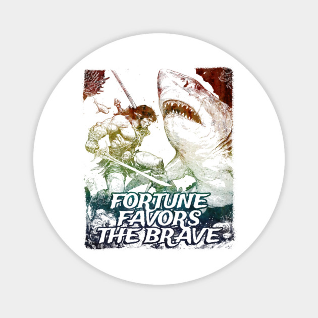 "Fortune Favors The Brave" Vintage Barbarian Fantasy Magnet by Nonstop Shirts