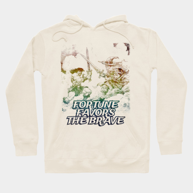 "Fortune Favors The Brave" Vintage Barbarian Fantasy Hoodie by Nonstop Shirts