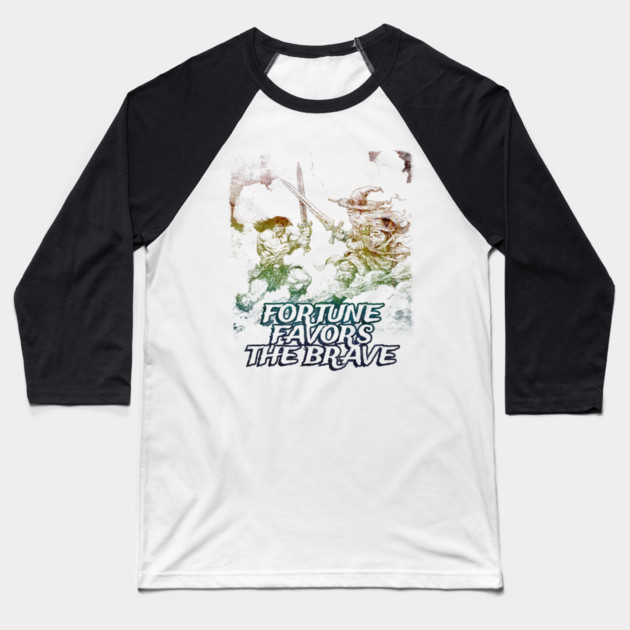 "Fortune Favors The Brave" Vintage Barbarian Fantasy Baseball T-Shirt by Nonstop Shirts