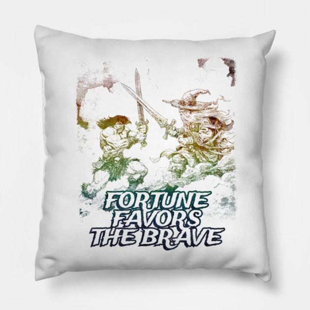 "Fortune Favors The Brave" Vintage Barbarian Fantasy Pillow by Nonstop Shirts