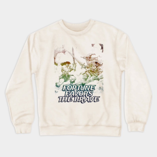 "Fortune Favors The Brave" Vintage Barbarian Fantasy Crewneck Sweatshirt by Nonstop Shirts