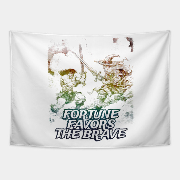 "Fortune Favors The Brave" Vintage Barbarian Fantasy Tapestry by Nonstop Shirts