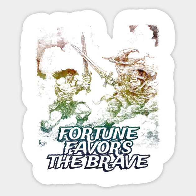 "Fortune Favors The Brave" Vintage Barbarian Fantasy Sticker by Nonstop Shirts