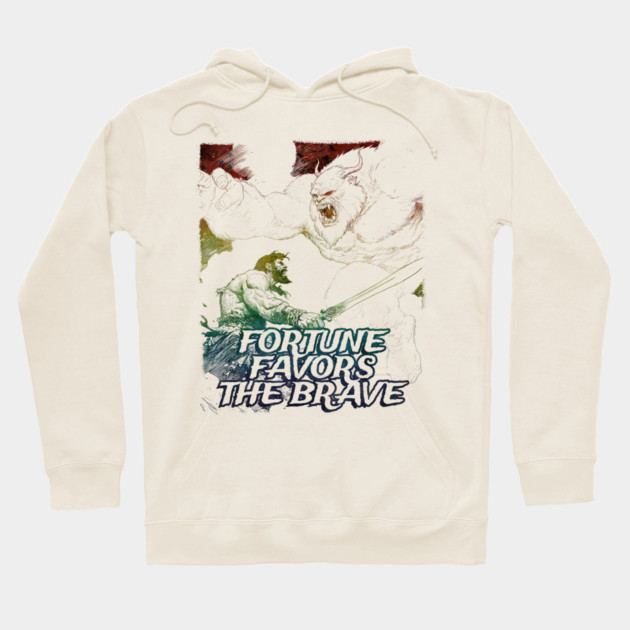 "Fortune Favors The Brave" Vintage Barbarian Fantasy Hoodie by Nonstop Shirts