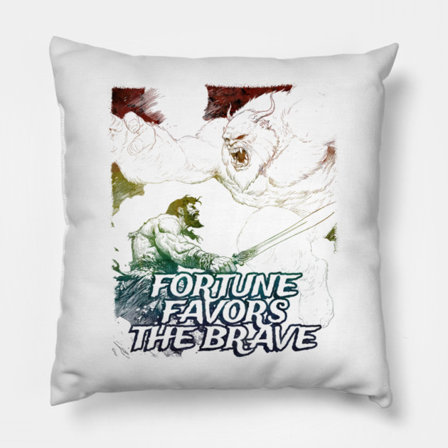 "Fortune Favors The Brave" Vintage Barbarian Fantasy Pillow by Nonstop Shirts