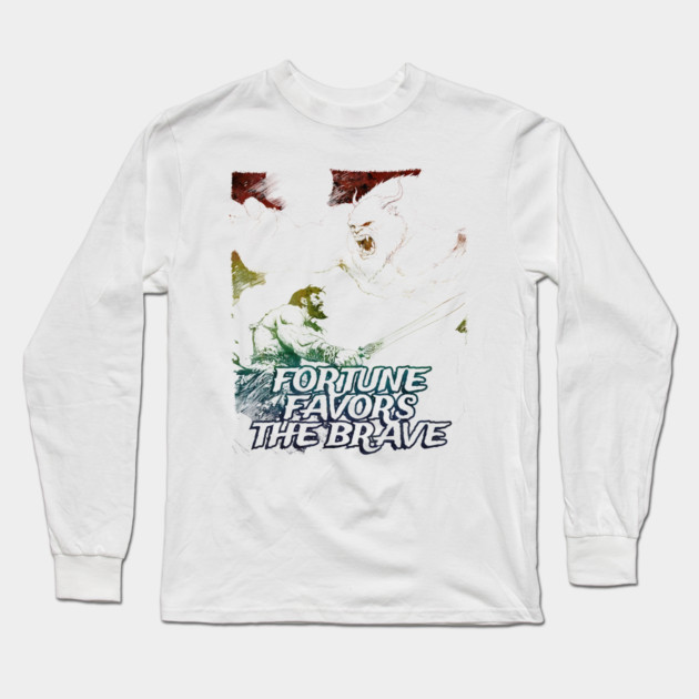 "Fortune Favors The Brave" Vintage Barbarian Fantasy Long Sleeve T-Shirt by Nonstop Shirts