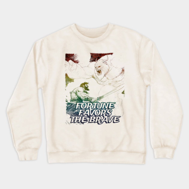 "Fortune Favors The Brave" Vintage Barbarian Fantasy Crewneck Sweatshirt by Nonstop Shirts