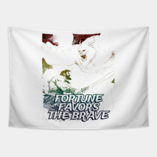 "Fortune Favors The Brave" Vintage Barbarian Fantasy Tapestry