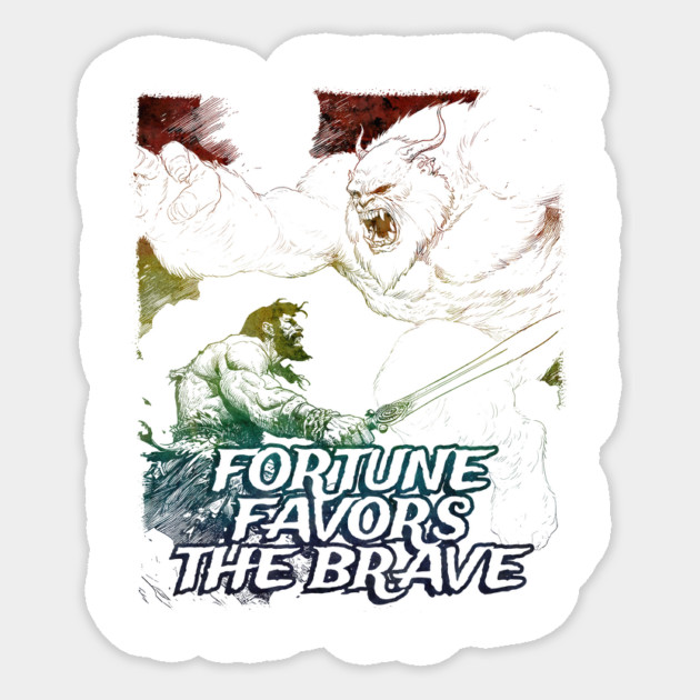 "Fortune Favors The Brave" Vintage Barbarian Fantasy Sticker by Nonstop Shirts