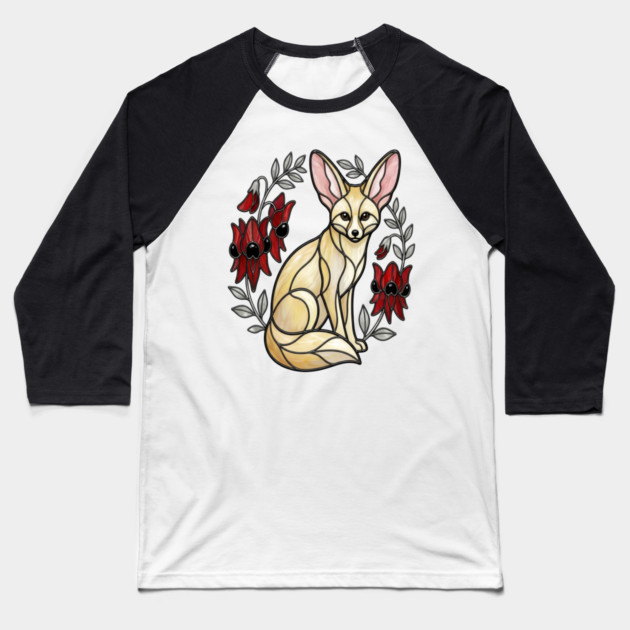 Fennec Fox Stained Glass Botanical Wildlife Art Baseball T-Shirt by BirdsnStuff