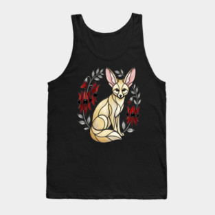 Fennec Fox Stained Glass Botanical Wildlife Art Tank Top