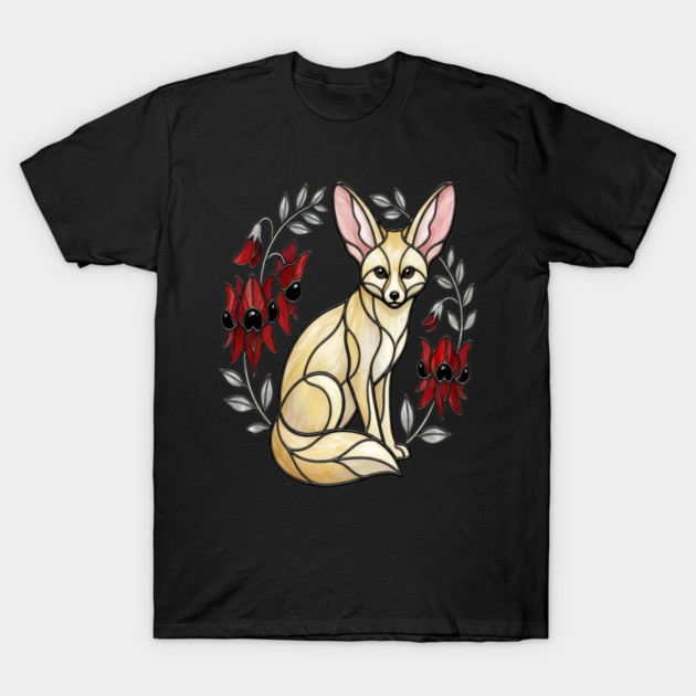Fennec Fox Stained Glass Botanical Wildlife Art T-Shirt by BirdsnStuff