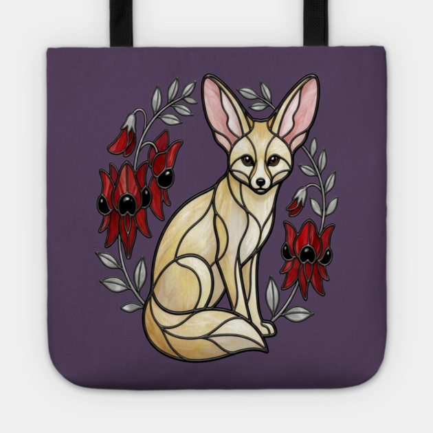 Fennec Fox Stained Glass Botanical Wildlife Art Tote by BirdsnStuff