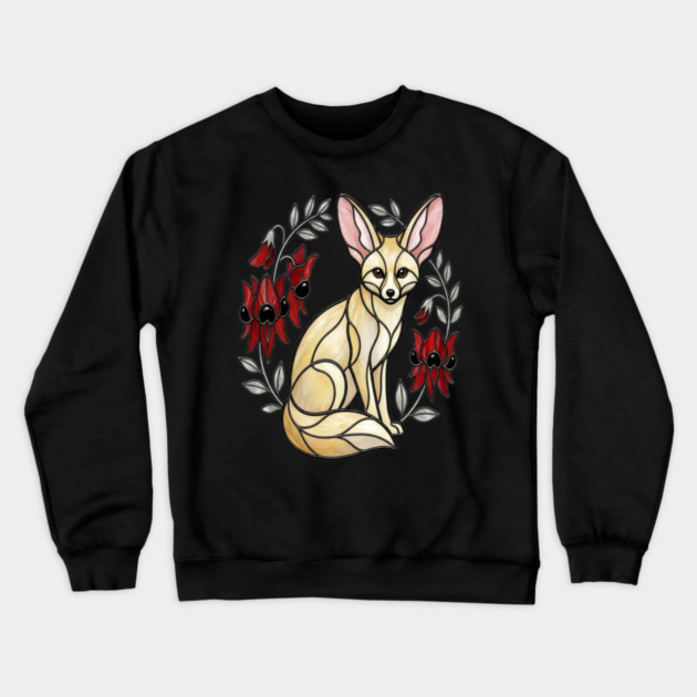Fennec Fox Stained Glass Botanical Wildlife Art Crewneck Sweatshirt by BirdsnStuff