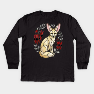 Fennec Fox Stained Glass Botanical Wildlife Art Kids Long Sleeve T-Shirt